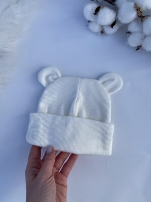 Шапочка біні молочна з вушками ведмедика