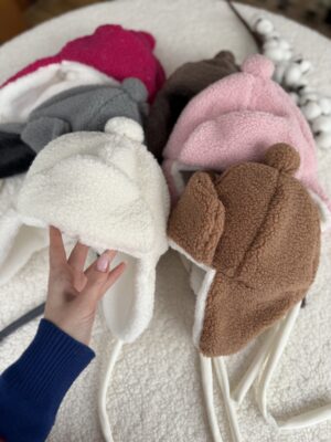 Вушанка тедді рожева