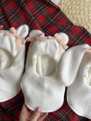 Шапка - шолом норка ведмедик + бантики 2 шт персик