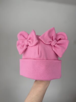 Шапочка біні з бантиками рожева