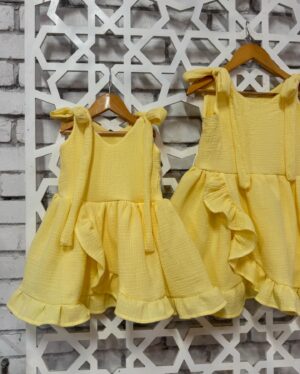 Муслінова сукня на запах жовта з бантиками-зав’язками