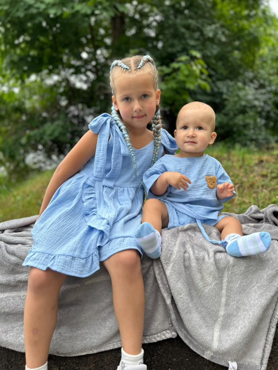 Муслінова сукня на запах блакитна з бантиками-зав’язками