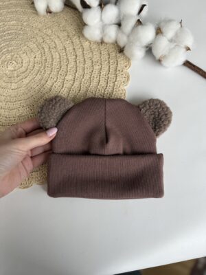 Шапочка біні мокко з вушками тедді мокко