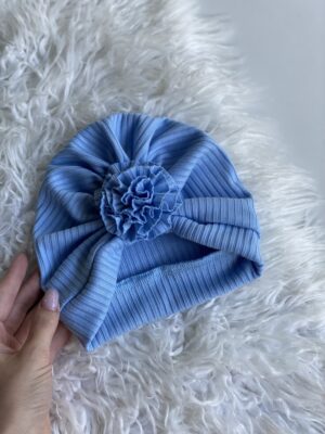 Чалма з квіточкою одношарова блакитна в широкий рубчик