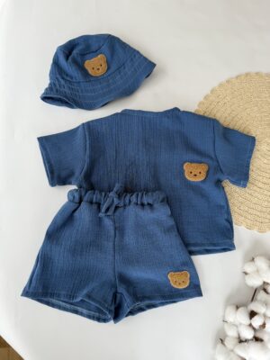 Костюм мусліновий джинс шорти + футболка з ведмедиком Тедді