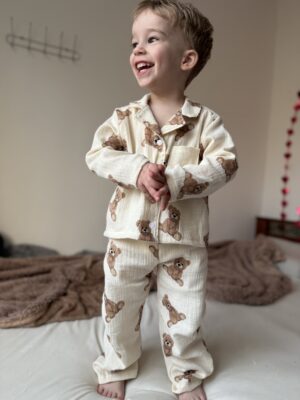 Костюм-піжамка бежеві ведмедики з мусліну