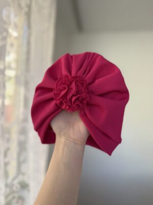 Чалма з квіточкою одношарова малинова в мілкий рубчик