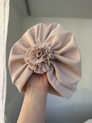 Чалма з квіточкою одношарова беж в мілкий рубчик