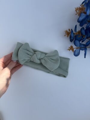 Повязочка в рубчик фісташка з бантиком